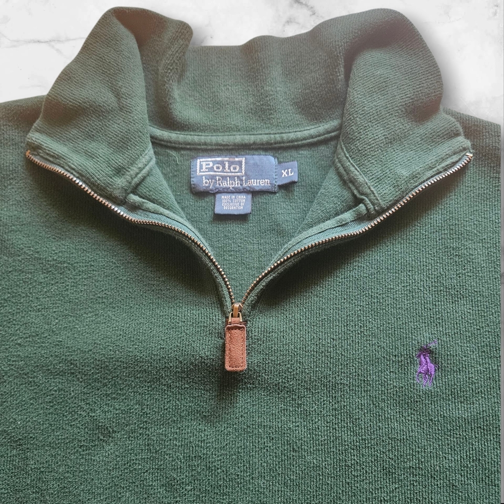 Polo by Ralph Lauren XL Green Cotton Half-Zip Sweater Embroidered Pony